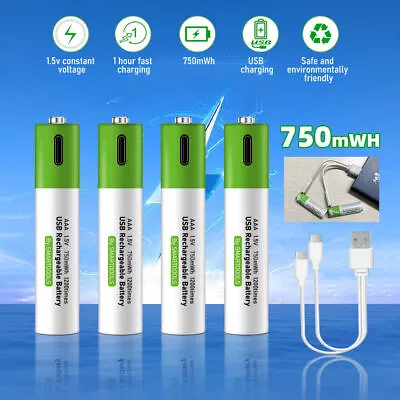 4Pcs 1.5V 2600mWh AA / AAA Battery Type-C Rechargeable Lithium Ion Batteries LOT • $3.99