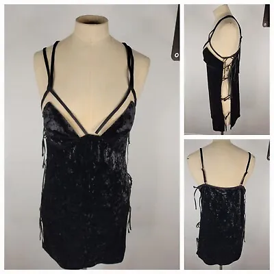 Savage Fenty XS/S Velvet Slip Dress Black Side Lace Up Spaghetti Straps Black • $12.48