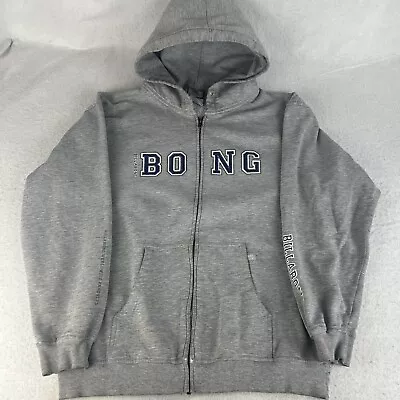 Vintage BONG Billabong Med Zip Hoodie Spell Out Sleeves Gray • $75