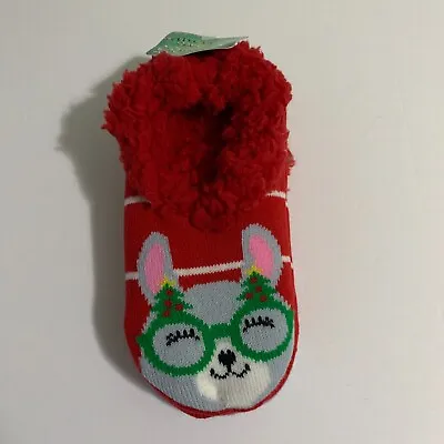 Ugly Christmas Slipper Socks Fuzzy Babba Rabbit Bunny Faux Fur Red Size 4 - 10 • $0.99