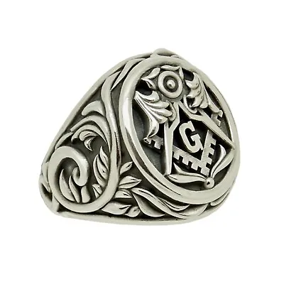 UNIQABLE 925 Sterling Silver Masonic Signet Man Ring  Square And Compass A.F.A.M • $98