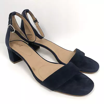 J Jill Ariane Sandals Sz 11 Navy Blue Block Heel Suede Ankle Strap Buckle Shoes • $22.10