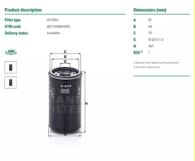 MANN Oil Filter For Holden Colorado RC FRONTERA MX Jackaroo UBS69 Rodeo RA RC • $60.50