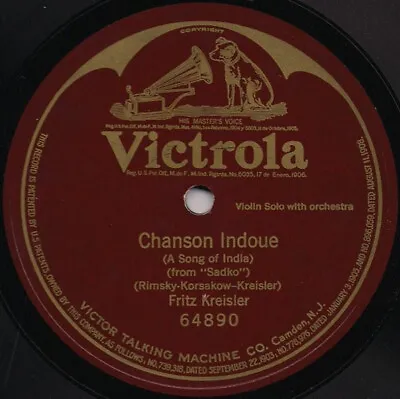 Fritz Kreisler - Chanson Indoue 1920 Shellac 10  S/Sided Victrola 64890 Very G • $4.83