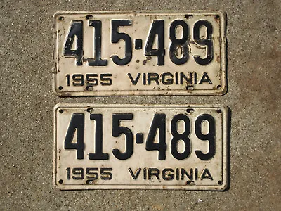 $159.99 • Buy 1955 Virginia White Black License Plate Pair 415 489 VA Chevy Ford Chevrolet Set