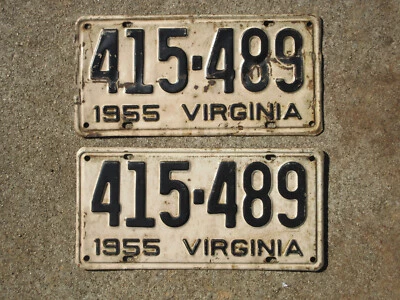 $159.99 • Buy 1955 Virginia White Black License Plate Pair 415 489 VA Chevy Ford Chevrolet Set