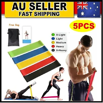 $13.19 • Buy Set Of 5 Exercise Fitness Workout Band Gym Heavy Duty Resistance Yoga Bands Loop