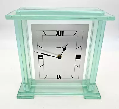 NOS LINDEN Vintage Glass Quartz Table Clock. 10 1/4  X 10 1/2  X 3 1/4  • $29.95