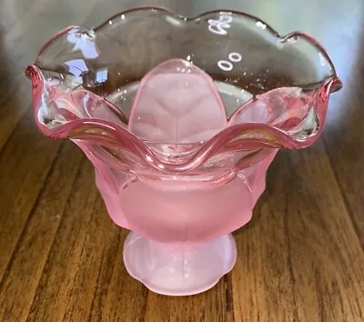 Vintage Viking Glass Pink Satin Frost Cabbage Compote Bowl Dish Vase • $19