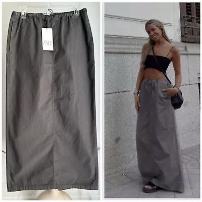 $49 • Buy Zara Long Cargo Skirt Back Slit New Grey Measurements XS M L
