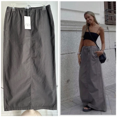 $49 • Buy Zara Long Cargo Skirt Back Slit New Grey Measurements XS M L