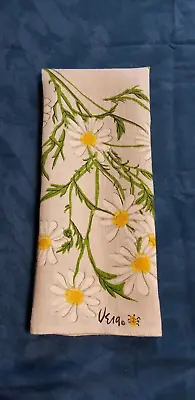 Vtg Vera Linen Printed Hand Painted Tea Dish Towel Daisies Yellow White Green • $44.99