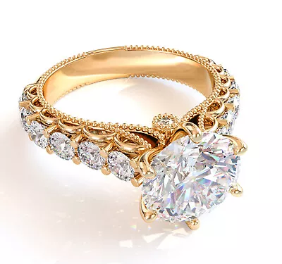 2.35 Carat Round Cut Certified VS1 G Lab Created Engagement Ring 18k Yellow Gold • $2610