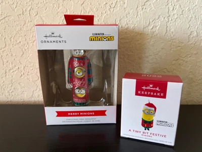 $24.99 • Buy NEW 2022 HALLMARK Mini Minions 1  A Tiny Bit Festive + Ugly Sweater 2 ORNAMENTS