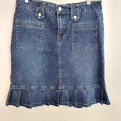 Baccini Skirt Womens Size 8 Denim Ruffled Pleated Jean Pockets Casual Classic • $21.99