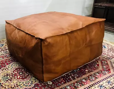 Pouf Leather Ottoman Moroccan Genuine Footstool Pouffe Handmade Brown Unstuffed • $164.97