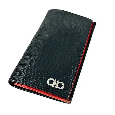 Salvatore Ferragamo Long Wallet Bi-Fold REVIVAL GANC Calf Leather Black/Red • $85