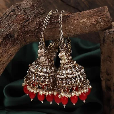 Bollywood Style Gold Plated Indian Fashion Jhumka Earrings Kundan Jewelry Set • $29.99