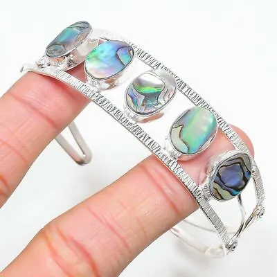 Abalone Shell Gemstone Handmade 925 Sterling Silver Cuff Bracelet Adjustable • £10.80