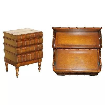 Fine Theodore Alexander Faux Book Brown Leather Chest Of Drawers Writing Bureau • £2750