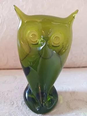 Vintage Viking Glass Green Owl Figurine Paperweight Home Decor Mid Century Moder • $39.50