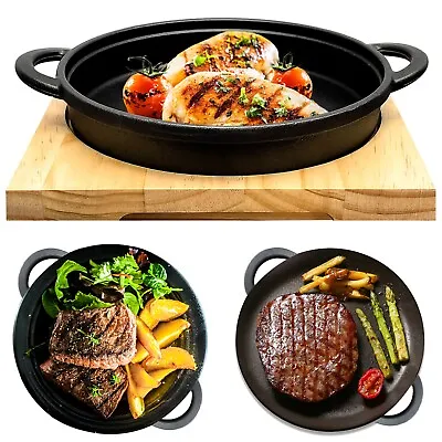 £15.45 • Buy Cast Iron Cookware Frying Pan Grill Backing Pot Skillet With Wood Serving Board
