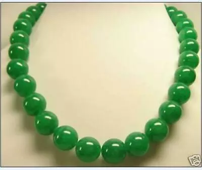 19  Beautiful AAA12mm Natural Green Jade Round Bead Necklace 14k GOLD P Clasp • $29.99