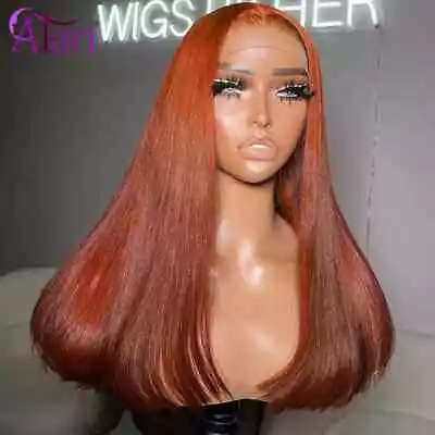 13x4 13x6 Lace Frontal Wig Ginger Orange Straight Human Hair Wigs Pre Plucked • £219.27