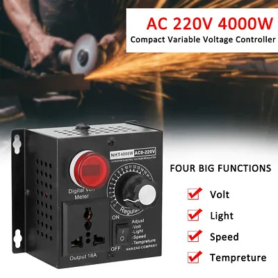 AC 220V 4000W SCR Variable Voltage Regulator Speed Motor Fan Dimmer Controller • £14.55