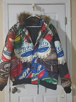 NEW! Men’s XXL Members Only Soda Print Zip Puffer Hooded Coat Faux-Fur Jacket • $110