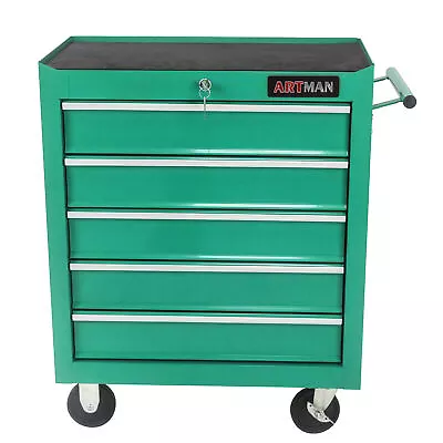 Steel Tool Trolley Tool Storage Cart Cabinet With Wheels Handle 5 Drawers Green • $241.54