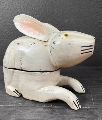 Wood Carved Bunny Rabbit Mid Century Moden Painted Trinket Box 7 X 9 In • $24.99