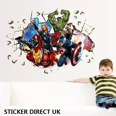 Super Hero Avengers Wall Crack Wall Stickers Boys Bedroom Decor Art Hulk Ironman • £12.99