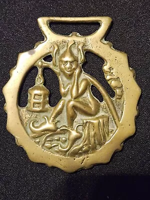 Vintage 4  Martingale Brass Leather FAIRY Hanging Medallion HORSE Ornament • $15