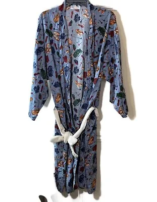 Nadine Wynn Mens Golf 100% Cotton Pockets House Robe Size XL Blue 90s VINTAGE • $29.93