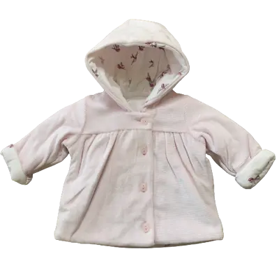 Baby Girls Jacket Pink Bird Hooded Lined Coat Age Newborn - 1 Month Ex M&S • £8.50