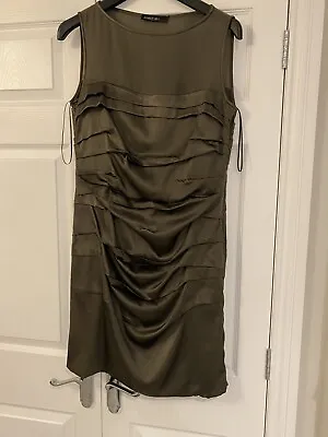 Marccain Olive Brown Silky Dress Size N4(14) • £15