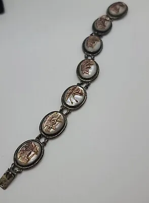 Vintage Sterling Mother-of-Pearl 7 Days Of The Week Cameo Bracelet • £121.64
