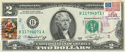 $2 Dollars 1976 Stamp Cancel Christmas Lucky Money Value $125 • $125