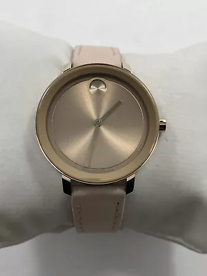 Movado Bold Evolution Quartz Rose Gold Dial Leather Strap Ladies Watch 3600889 • $189.95