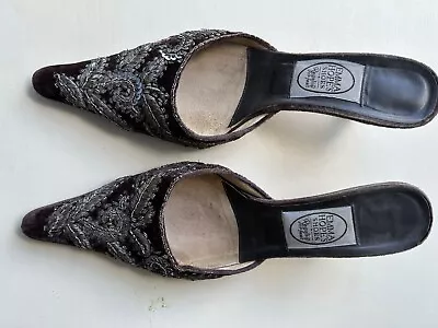 Emma Hope Soft Grey Velvet Silver Embroidered Kitten Heel Shoes Size 41 • £100