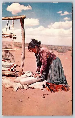 Arizona~Navajo Reservation Woman Grinding Corn On Stone Metate~1957 Postcard • $3.70