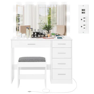 Makeup Vanity Set With Large Lighted MirrorCharging Station & 4-Drawer Chest • $249.99