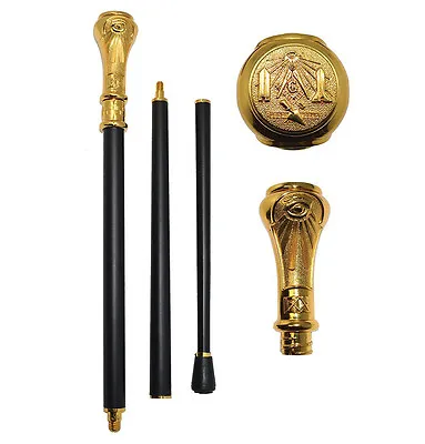 Masonic Walking Cane (37 ) - Gold Color Round Tip Top Cane / Free Mason Gift • $79.99