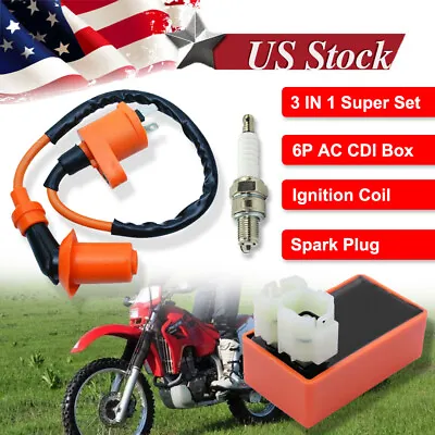 $11.88 • Buy Racing AC CDI Box 6 Pin+Ignition Coil +Spark Plug For GY6 50-150cc Moped Scooter