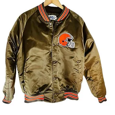 Vintage CHALK LINE 80's Cleveland Browns Football Bomber Jacket Coat Lined L • $74.99