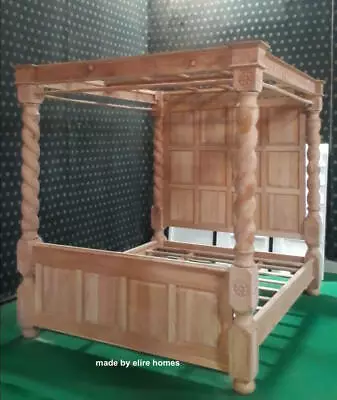 £3000 • Buy Super King OAK WOOD English Elizabethan Paneled Tudor  Four Poster Canopy Bed 