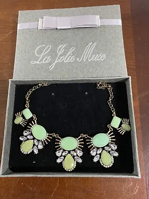 Vintage LA JOLIE MUSE Green & Clear Crystal Stone Necklace ESTATE JEWELRY • $9.99