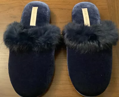 Laura Ashley Ladies Mules/Slippers. NWOB. Size 5-6. Blue/Rabbit Fur Trim. • $7.99