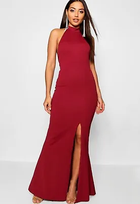 Boohoo High Neck Maxi UK 8 Womens Thigh Slit Evening Dress Party  • $18.68